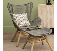 Orsina Grey Rope Lounge Chair And Footstool, High-Back Space-Saver Couch Chair, Improves Body Posture Footrest