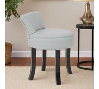 Orsina Grey Rounded Chair, Leather Upholstered Lounge Chair With Black Teak Wood Legs, Low Back Armchair With Studs Orsina Grey