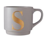 Orsina Grey S Letter Mug, Reusable Mug With Gold Etched "S" on Muted Grey Base, Ideal for Coffee, Tea, or Hot Drinks Orsina Grey