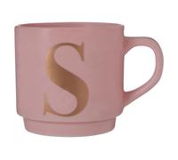 Orsina Grey S Letter Mug, Reusable Mug With Gold Etched "S" on Muted Grey Base, Ideal for Coffee, Tea, or Hot Drinks in Pink Orsina Pink