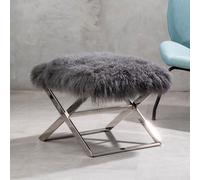 Orsina Grey Sheepskin Stool,captivating Breakfast Stool,sheepskin Upholstered Accent Piece,ideal For Outdoor Patio