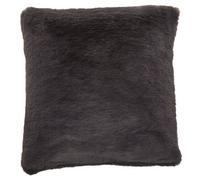 Orsina Grey Square Faux Fur Cushion, Luxe Feather-Filled Throw Pillow With Faux-Suede Reverse, Grey Fur Cushion