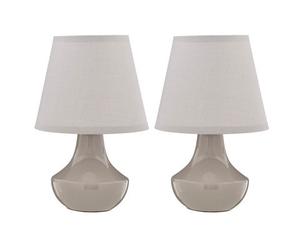 Orsina Grey Table Lamps Set Of 2, Rounded Ceramic Bases With Gloss Finish, Matching Fabric Shades