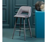 Orsina Grey Velvet Bar Chair, Low-Back Modern Bar Stool With Cut-Out Design, Foam Padded Seat & Silver Footrest Orsina Grey