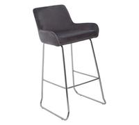 Orsina Grey Velvet Bar Chair With Low Arms, Contemporary Sled Base Bar Stool With Chrome Footrest