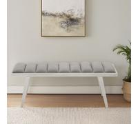 Orsina Grey Velvet Bench with Splayed Silver Legs, Channel-Tufted Plush Seat, Elegant Mid-Century Accent Seating Orsina Silver