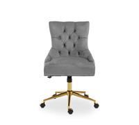 Orsina Grey Velvet & Gold-Base Home Office Chair, Tufted Diamond-Back Upholstered Desk Chair, Swivel Seat Orsina Grey
