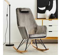 Orsina Grey Velvet Rocking Chair, Easy To Clean Velvet Accent Chair, Arm And Backrest Support Comfy Armchair
