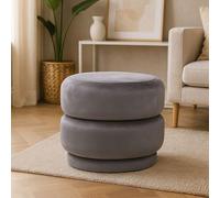 Orsina Grey Velvet Round Footstool, Round Stool with Tufted Details, Pouffee with Decorative Round Design in Dark Grey Orsina Dark Grey