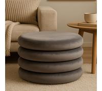 Orsina Grey Velvet Round Footstool, Round Stool with Tufted Details, Pouffee with Decorative Round Design Orsina Grey
