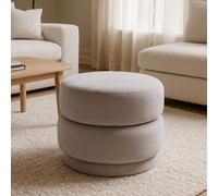 Orsina Grey Velvet Round Footstool, Round Stool with Tufted Details, Pouffee with Decorative Round Design in Light Grey Orsina Light Grey