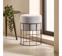 Orsina Grey Velvet Round Stool With Black Cage Base, Slimline Velvet Barstool, Stool Chair With Metal Structure Orsina Grey
