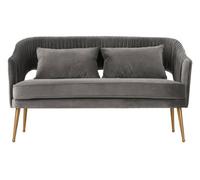 Orsina Grey Velvet Sofa With Pleated Backrest, 2 Seater Sofa,modern Sofa Couch With Cushions,gold Finish Sofa Seat