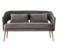 Orsina Grey Velvet Sofa With Pleated Backrest, 2 Seater Sofa, Modern Sofa Couch With Cushions, Gold Finish Sofa Seat Orsina Grey