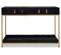 Orsina Hair on Hide Console Table, Black Modern Console Table with 2 Drawer Storage, Luxe Design with Gold Frame Orsina Black