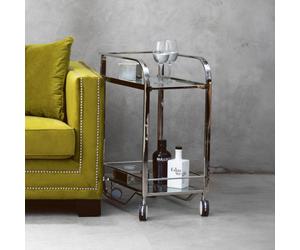 Orsina Hand Cart,two-Tier Silver Bar Cart With Clear Glass Shelves,drink Trolley Cart With Wheels For Easy Mobility