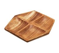 Orsina Hand Carved Small Four Section Serving Dish In Acacia Wood, Hand Carved Platter, Hexagonal Centrepiece Dish