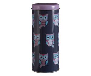 Orsina Happy Owls Round Storage Canister, Colourful Metal Tin With Playful Owl Illustration, Ideal For Storing
