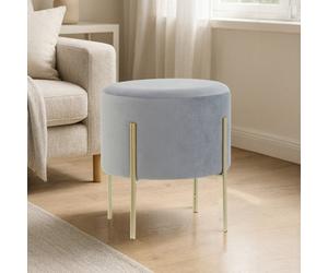 Orsina Hayes Round Grey Velvet Stool