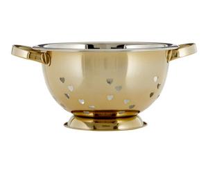 Orsina Hearts Design Gold Colander, Stylish Metal Strainer With Decorative Heart Cut-Outs, Durable Gold Finish