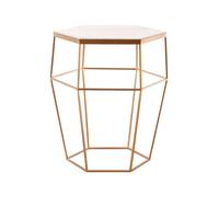 Orsina Hexagonal Marble Top Side Table, Geometric Gold Iron Frame With Natural Marble, Table for Living Room Orsina Gold