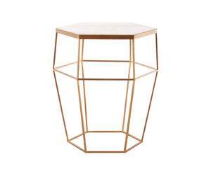 Orsina Hexagonal Marble Top Side Table, Geometric Gold Iron Frame With Natural Marble, Table for Living Room Orsina Gold