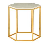 Orsina Hexagonal Side Table With Marble Top-Golden Small Table With Iron Pinched Wireframe-Luxe Sofa Side Table in Gold Orsina Gold