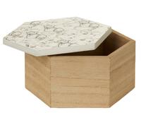 Orsina Hexagonal Trinket Box with White Marble Lid, Decorative Storage Box, Wooden Trinket Box With Natural Base Orsina White