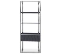 Orsina Hi Gloss Grey Shelf Unit, Sleek Grey Gloss Shelves with Polished Stainless Steel Frame, Modern Open Storage in Silver Orsina Silver
