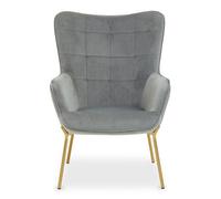 Orsina High Back Grey Velvet Armchair With Gold Legs, Versatile And Durable Armchair, Easy To Maintain Bucket Chair