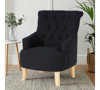 Orsina High Tufted Back Black Cotton Armchair, Striking Black Upholstered Mid Century Armchair For Livingroom