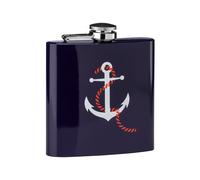 Orsina Hip Flask With Anchor Design, 5oz Stainless Steel Flask Featuring Nautical Graphic, Secure Screw Cap in Blue Orsina Blue