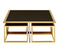 Orsina Horizon Black Tempered Glass Coffee Table And Stool Set