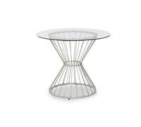 Orsina Hourglass Dining Table With Clear Glass & Silver Base, Spacious Lounge Table, Table For Patio, Kitchen Table