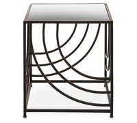 Orsina Industrial Monochrome Side Table, Mirrored Glass Top with Curved Lines, Minimalist Metal Frame Accent Table in Clear Orsina Clear