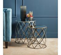 Orsina Industrial Set Of Two Diamond Design Silver Tables, Versatile Small Table, Everyday Use Lounge Table Orsina Silver