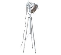Orsina Industrial Tripod Floor Lamp, Height Adjustable Chrome Floor Light, Tiltable Spotlight With In-Line Switch in Silver Orsina Silver