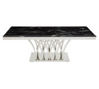 Orsina Intricate Black Marble And Silver Coffee Table, Decorative Accent Table, Silver Finish Lounge Table