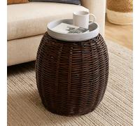 Orsina Intricately Barrel Design Natural Croco Rattan Stool, Compact Outdoor Stool, Versatile Lightweight Stool in Brown Orsina Brown