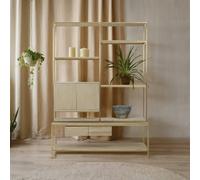 Orsina Iron Framed Shelf Unit For Study Room,bookcase Storage Unit,gold Finished Display Unit,oak Wood Shelf Unit