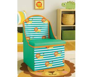 Orsina Kids Lion Design Storage Seat, Lion Print Wood Storage Seat, Mid-Century Modern Storage Bench, Storage Seat