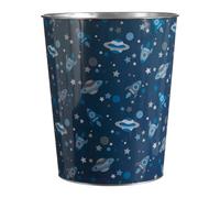 Orsina Kids Space And Stars Design Blue Waste Bin, Stainless Steel Waste Bin, Modern Waste Bin For Kids Room