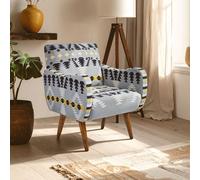 Orsina Kilim Style Armchair, Multicoloured Geometric Pattern Upholstered Chair, Mango Wood Frame & Legs Orsina Multicolor