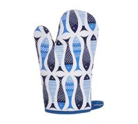 Orsina Kitchen Single Oven Glove, Coastal-Inspired Fish Print With Quilted Heat Protection, Comfortable Grip in Blue Orsina Blue