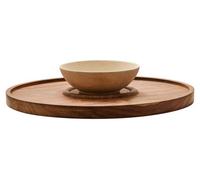 Orsina Kora Acacia Wood And Cream Marble Chip And Dip Plate