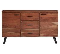 Orsina Large Acacia Sideboard, Solid Acacia Wood 2 Door, 3 Drawer Buffet Cabinet, Black Iron Legs And Hardware