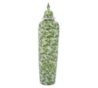Orsina Large Botanic Ceramic Jar, Green & White Botanical Floor Standing Vase With Lid, Classic Decorative Piece Orsina Green