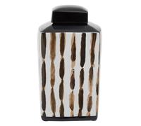 Orsina Large Ceramic Jar With Black Lid, Tonal Brushstroke Modern Trinket Jar, Decorative Porcelain Accent Jar
