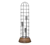 Orsina Large Industrial Table Lamp, Natural Wood Base With Visible Grain, Silver Dome Cage & Exposed Bulb Holder Orsina Silver