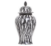 Orsina Large Marble Effect Ceramic Jar, Urn Shaped Decorative Jar With Lid & Silver Trim, White Marble Vase in Black Orsina Black